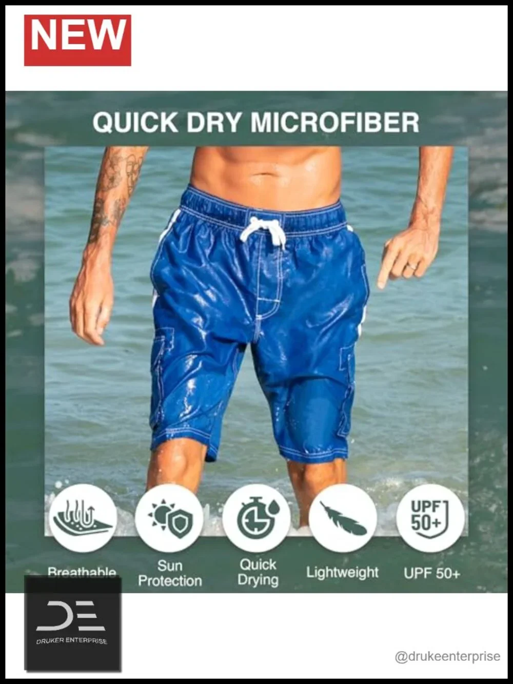 UPF 50+ Quick Dry Microfiber Swim Trunks with Mesh Lining